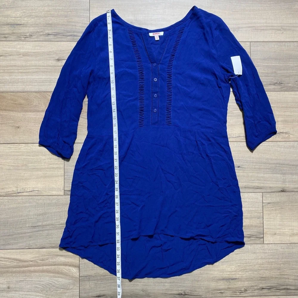 BONGO Girls Juniors Boho‎ 3/4 Sleeve Drop Waist Dress Size Large Navy Blue